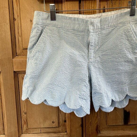 Lilly Pulitzer 0 Shorts Blue White Stripe Pockets Buttercup Scallop Seersucker - Picture 6 of 12